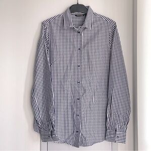 MASSIMO DUTTI Dark Purple & White Gingham Button Down Long Sleeve Shirt